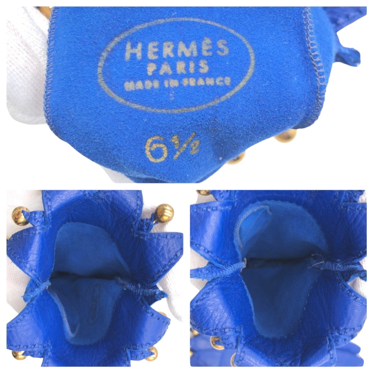 HERMES gloves leather blue 6.5