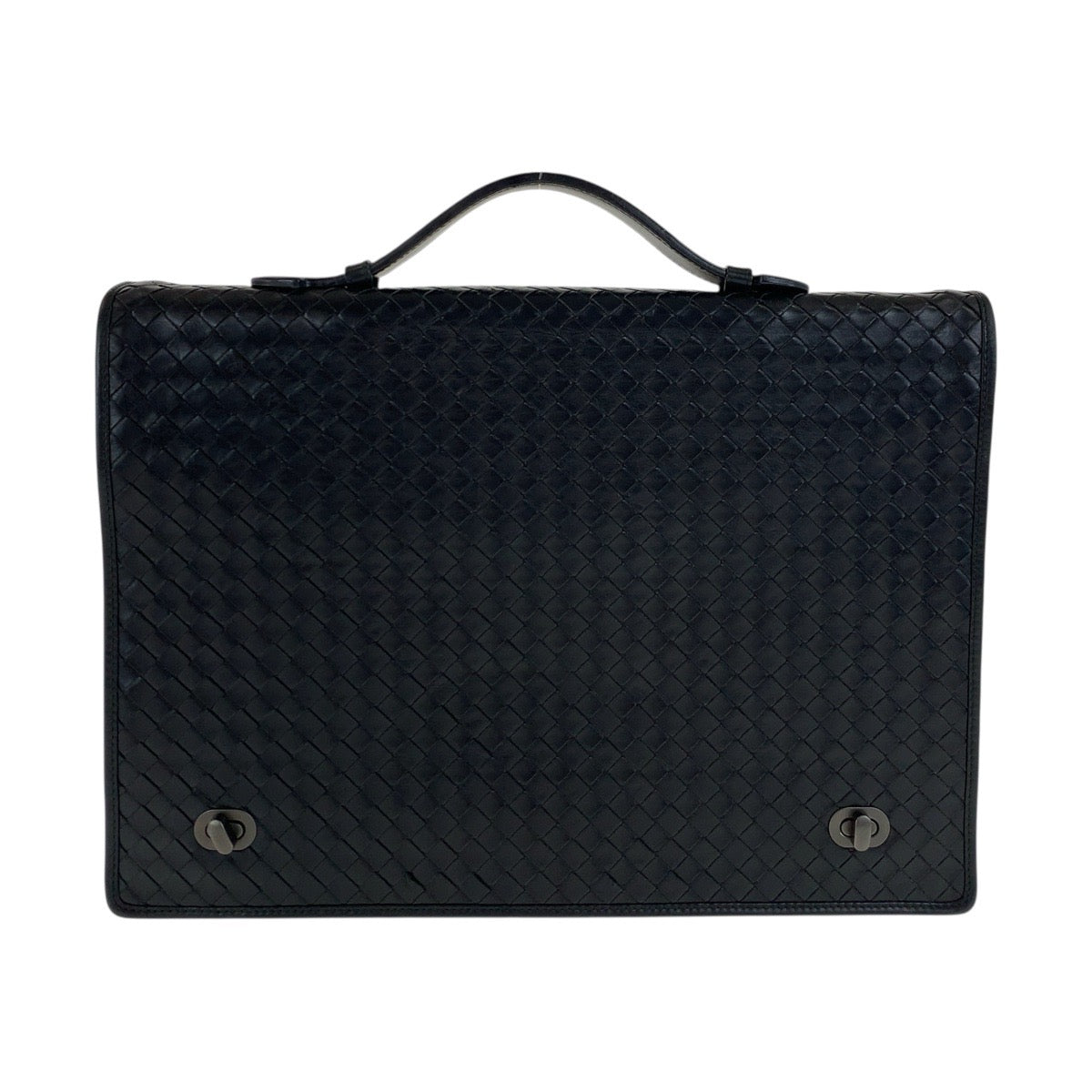 BOTTEGAVENETA Business bag leather Black Gunmetal INTRECCIATO