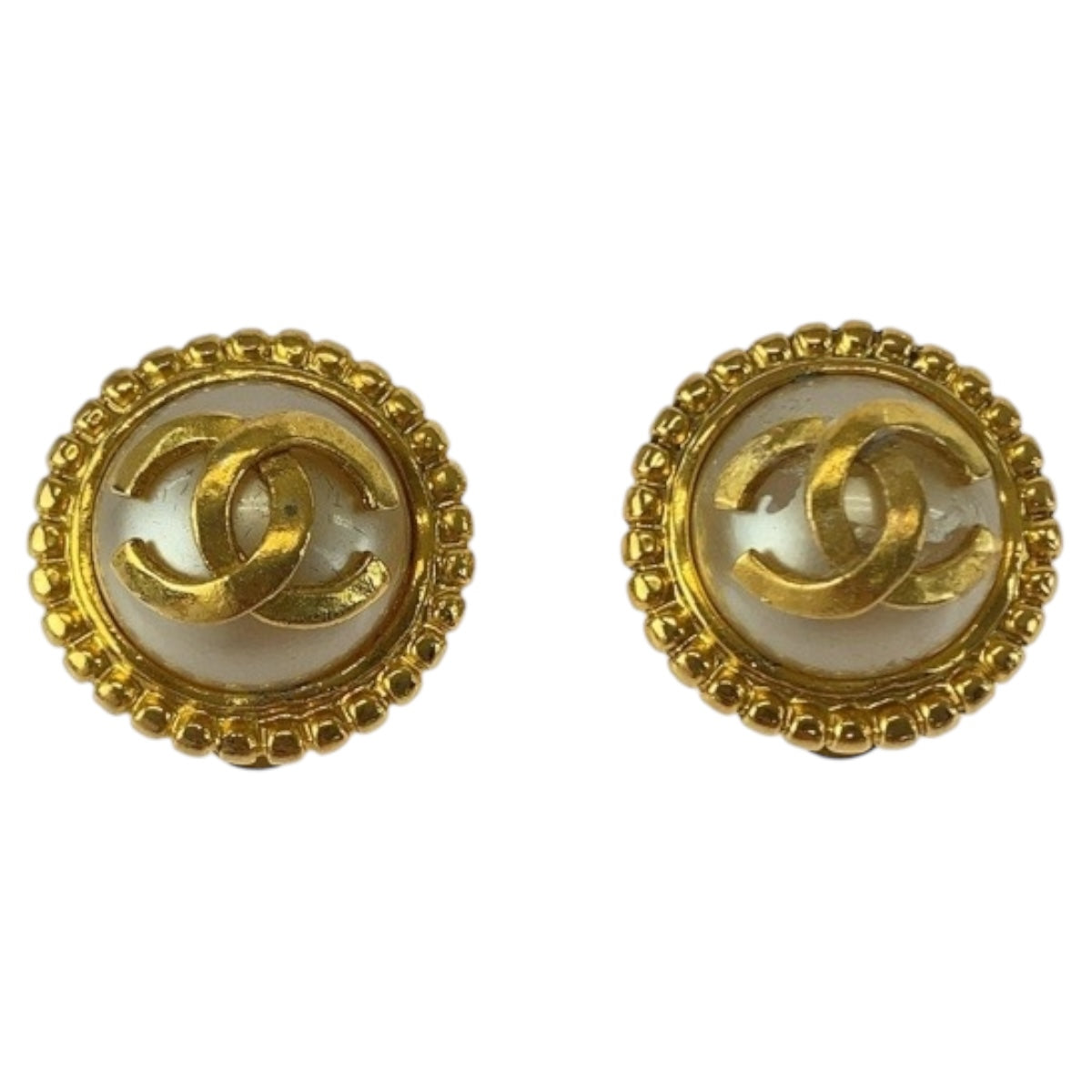 CHANEL Earring plating Gold white COCO Mark Fake Pearl