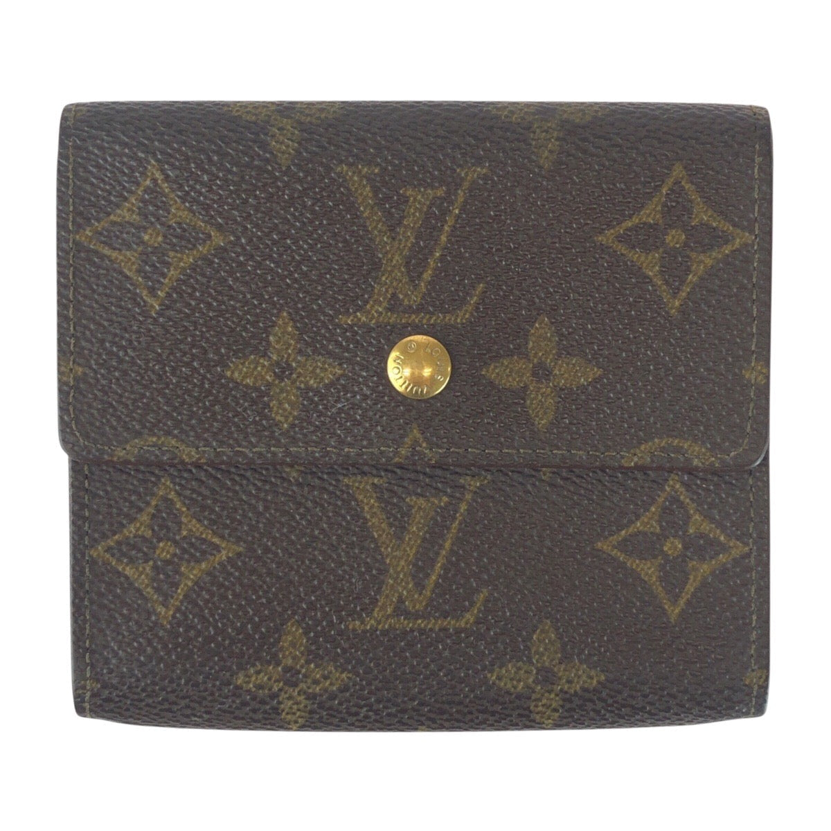 LOUIS VUITTON Tri-fold wallet M61652 PVC Brown Gold Metal Monogram Porto Monnaie BiÃ©Cartes Credit
