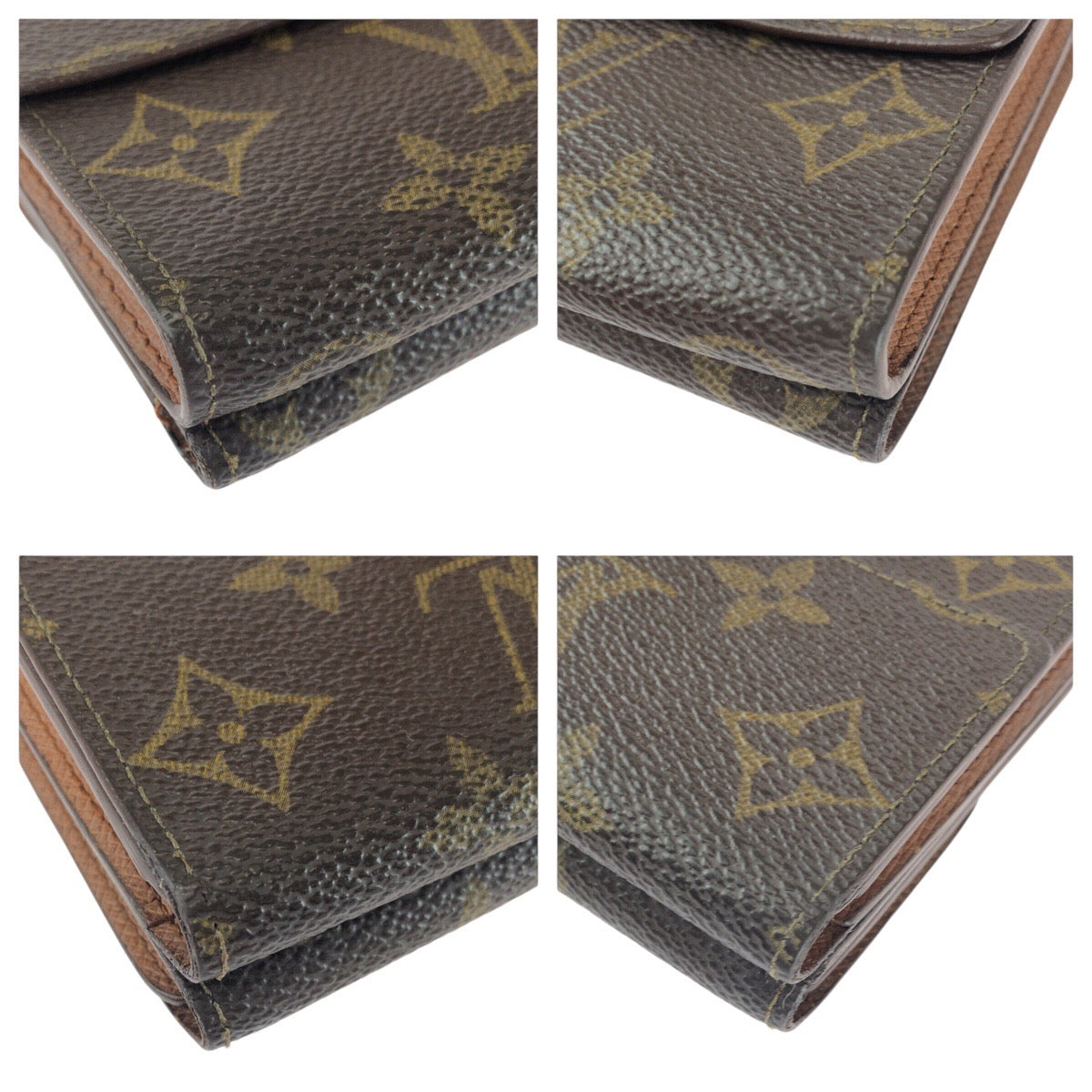 LOUIS VUITTON Tri-fold wallet M61652 PVC Brown Gold Metal Monogram Porto Monnaie BiÃ©Cartes Credit