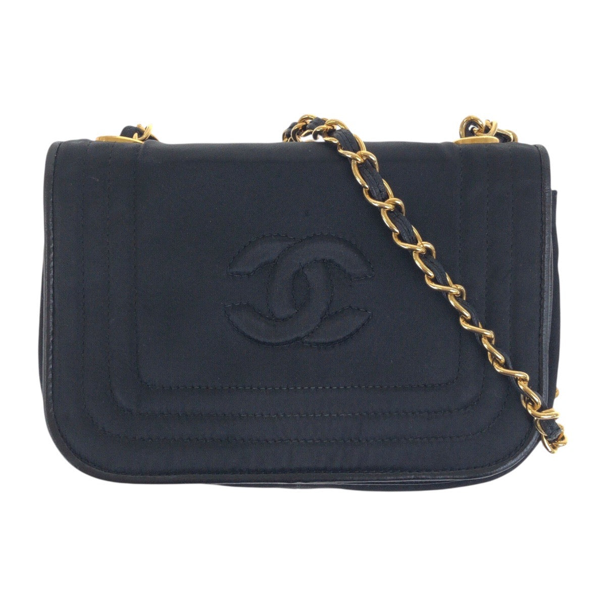 CHANEL Shoulder Bag Satin Black GoldMetal COCO Mark