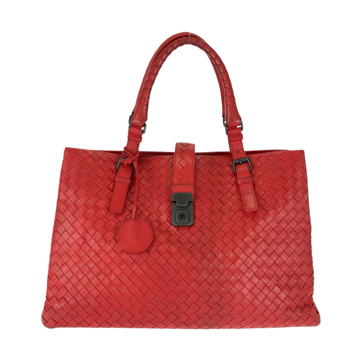 BOTTEGAVENETA Handbag leather Red Silver Metal INTRECCIATO Rome