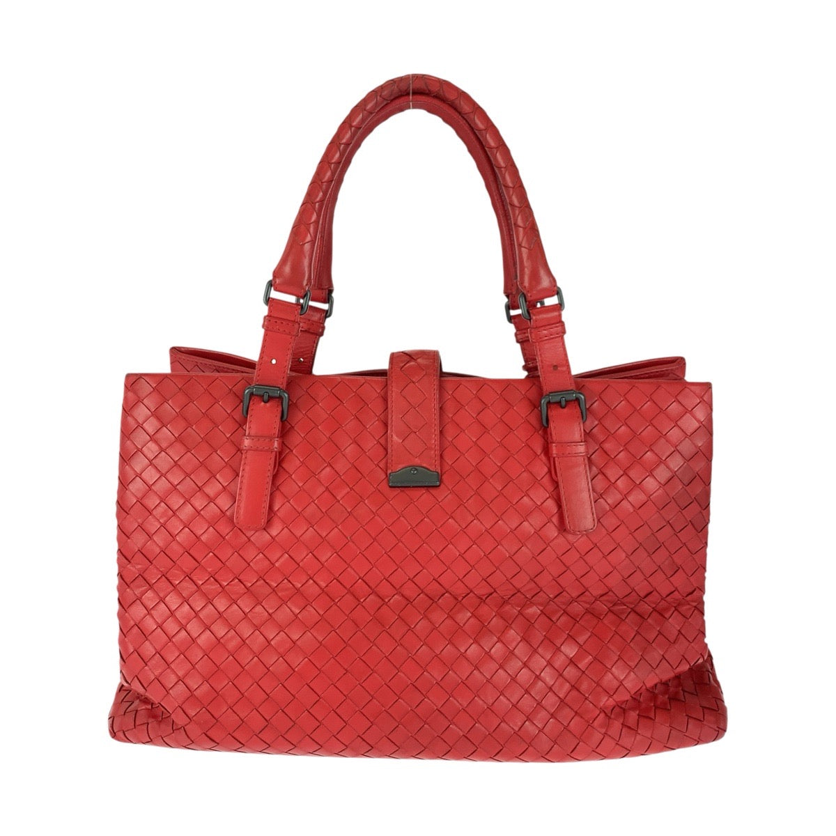 BOTTEGAVENETA Handbag leather Red Silver Metal INTRECCIATO Rome