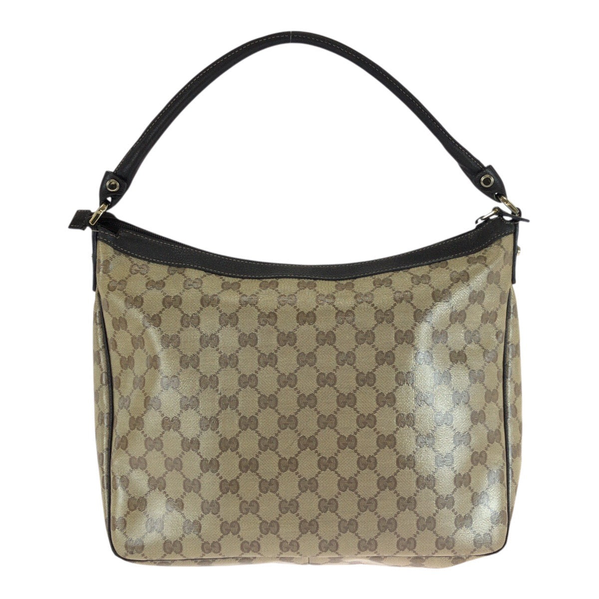 GUCCI Shoulder Bag 293581 PVC Brown Beige Gold Metal GG crystal