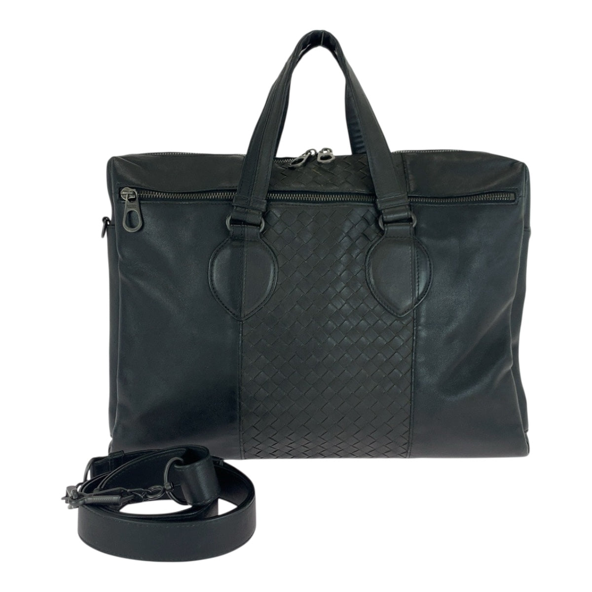 BOTTEGAVENETA Business bag leather Black SilverMetal INTRECCIATO