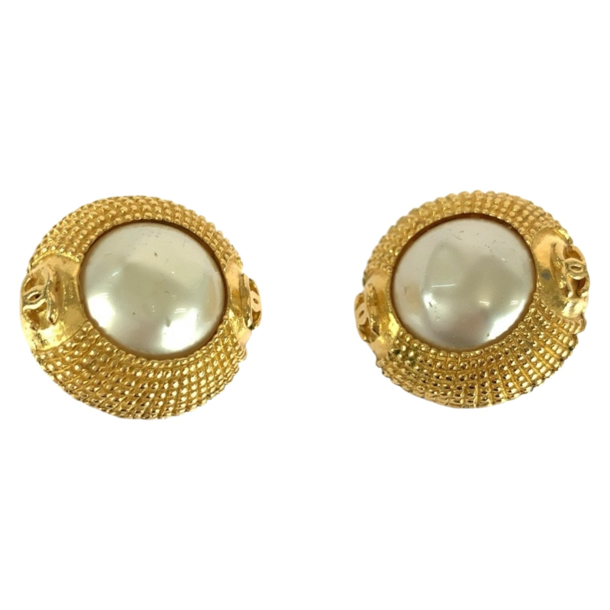 CHANEL Earring plating Gold white Fake pearl COCO Mark