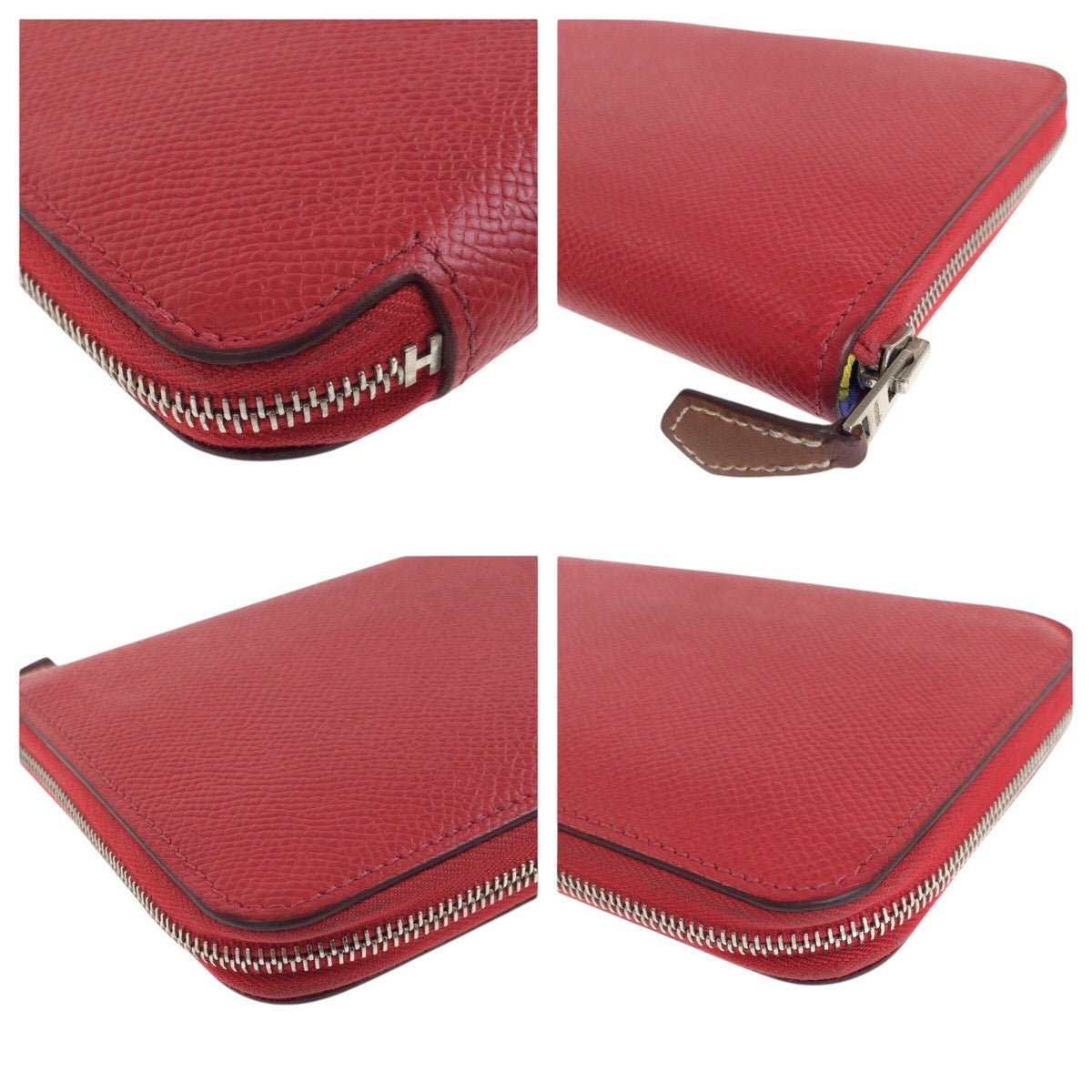HERMES Long Wallet Purse Epsom Rouge Red SilverMetal Azap long silk in