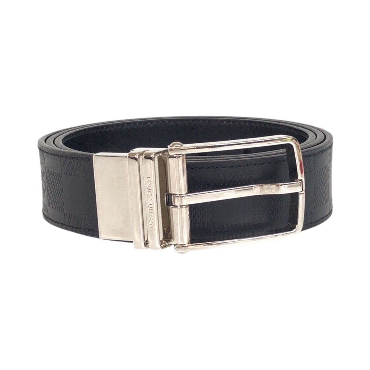 LOUIS VUITTON belt leather black Damier Anfini Saintur 42