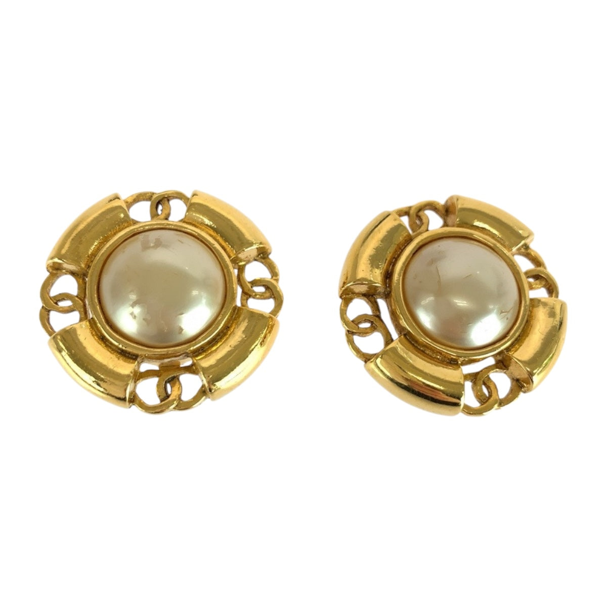 CHANEL Earring plating Gold white Fake pearl COCO Mark
