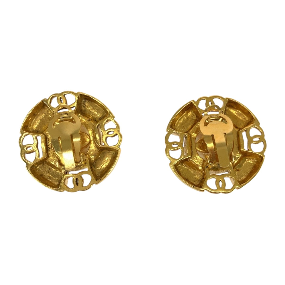 CHANEL Earring plating Gold white Fake pearl COCO Mark