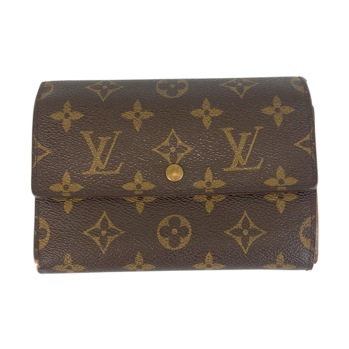 LOUIS VUITTON Tri-fold wallet M61202 PVC Brown Gold Metal Monogram Porte Tresor Etui Papier