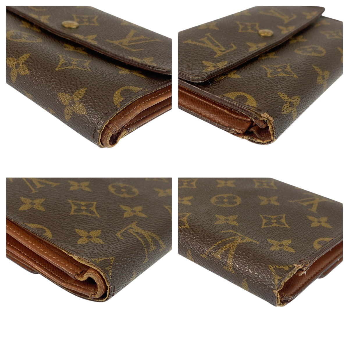 LOUIS VUITTON Tri-fold wallet M61202 PVC Brown Gold Metal Monogram Porte Tresor Etui Papier