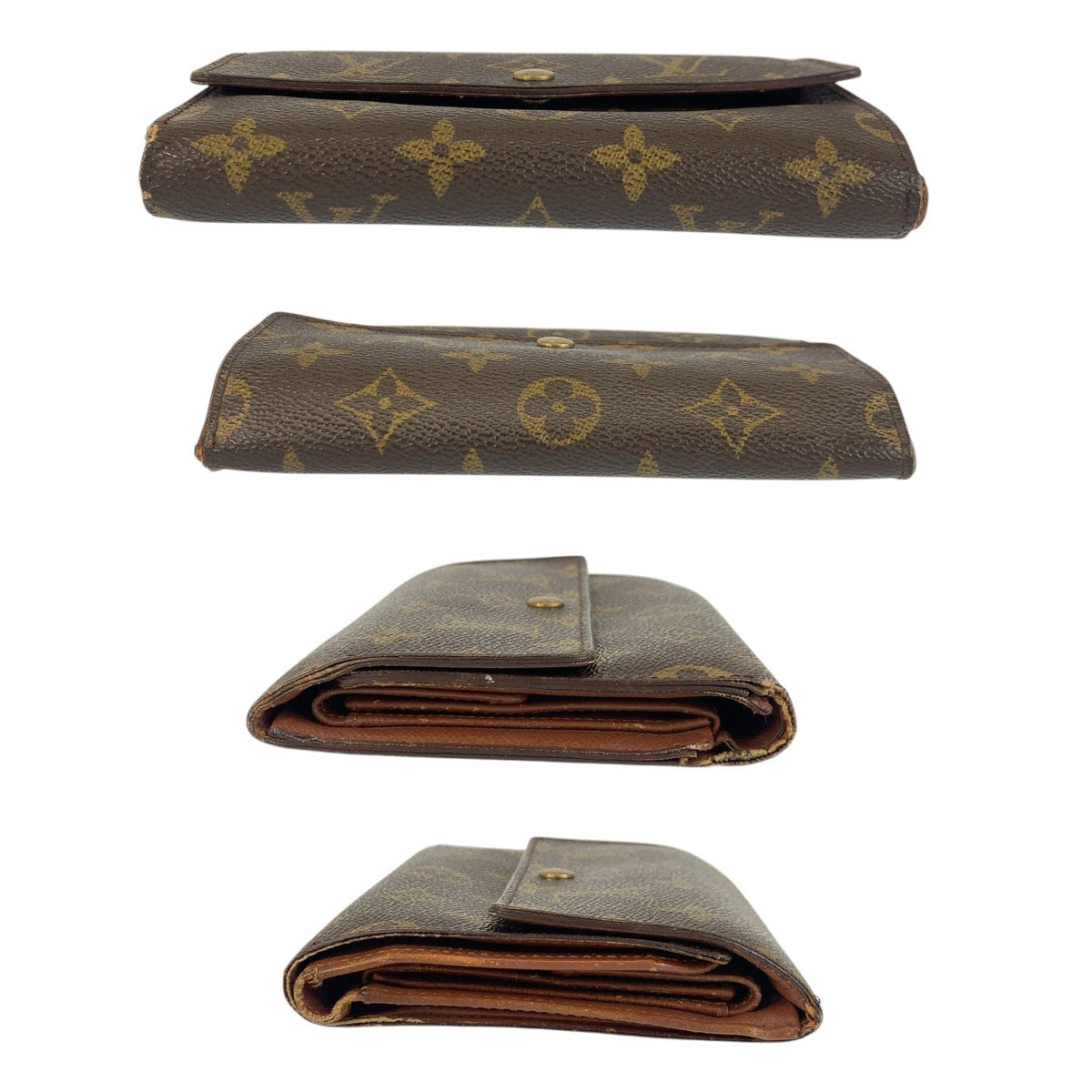 LOUIS VUITTON Tri-fold wallet M61202 PVC Brown Gold Metal Monogram Porte Tresor Etui Papier