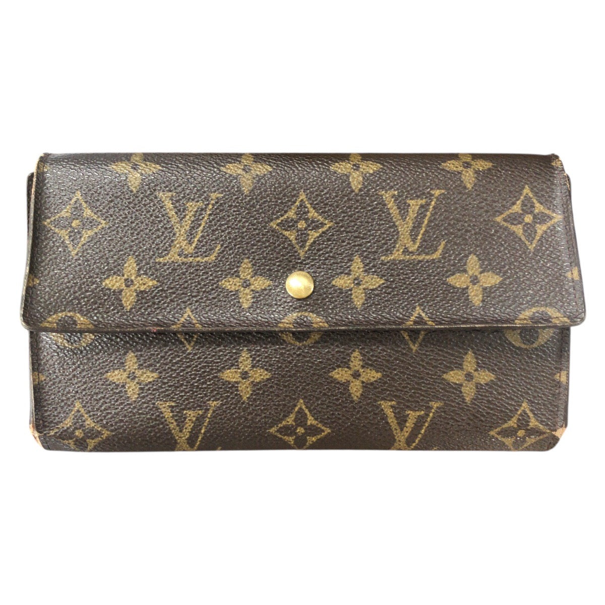 LOUIS VUITTON Long Wallet Purse M61215 PVC Brown Gold Metal Monogram Porte Tresor International