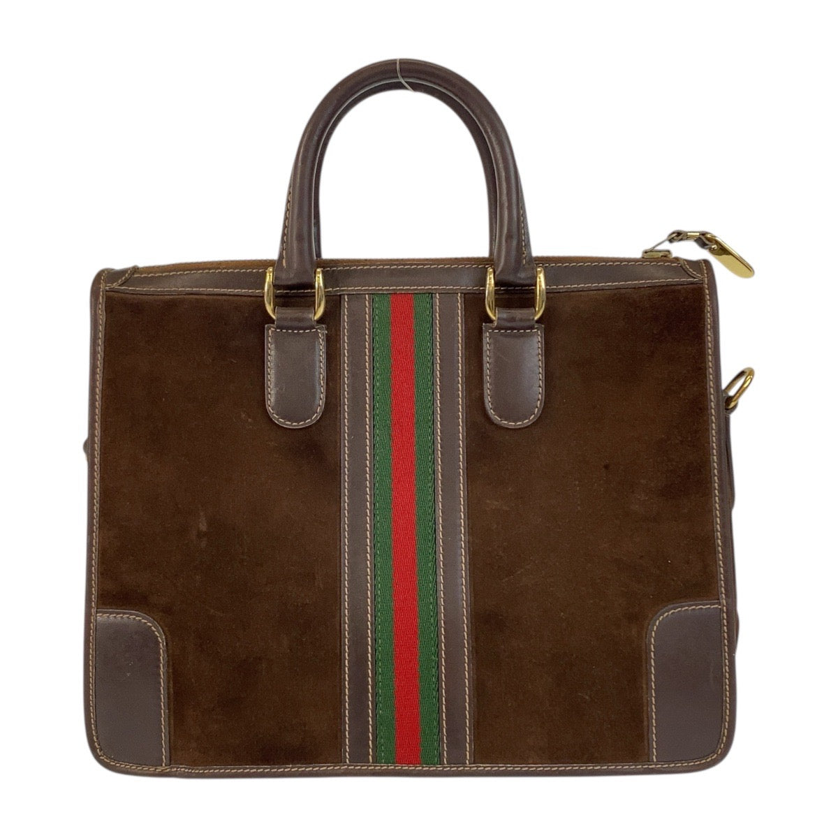 GUCCI Handbag Suede Brown Gold Metal Sherry line