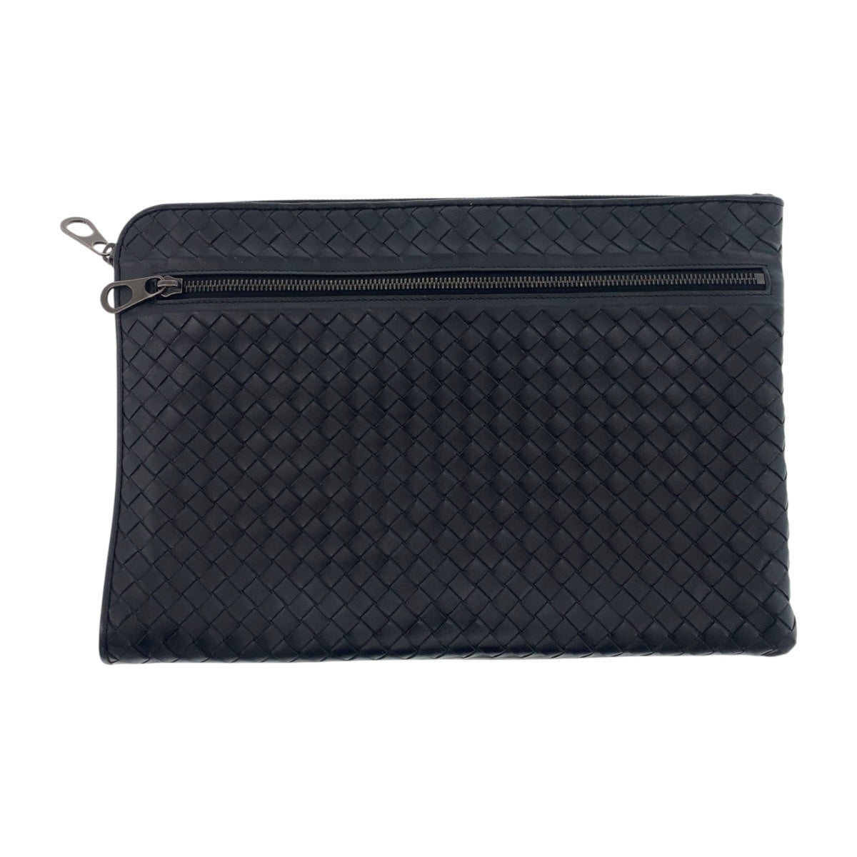 BOTTEGAVENETA Clutch bag leather Black Gunmetal INTRECCIATO