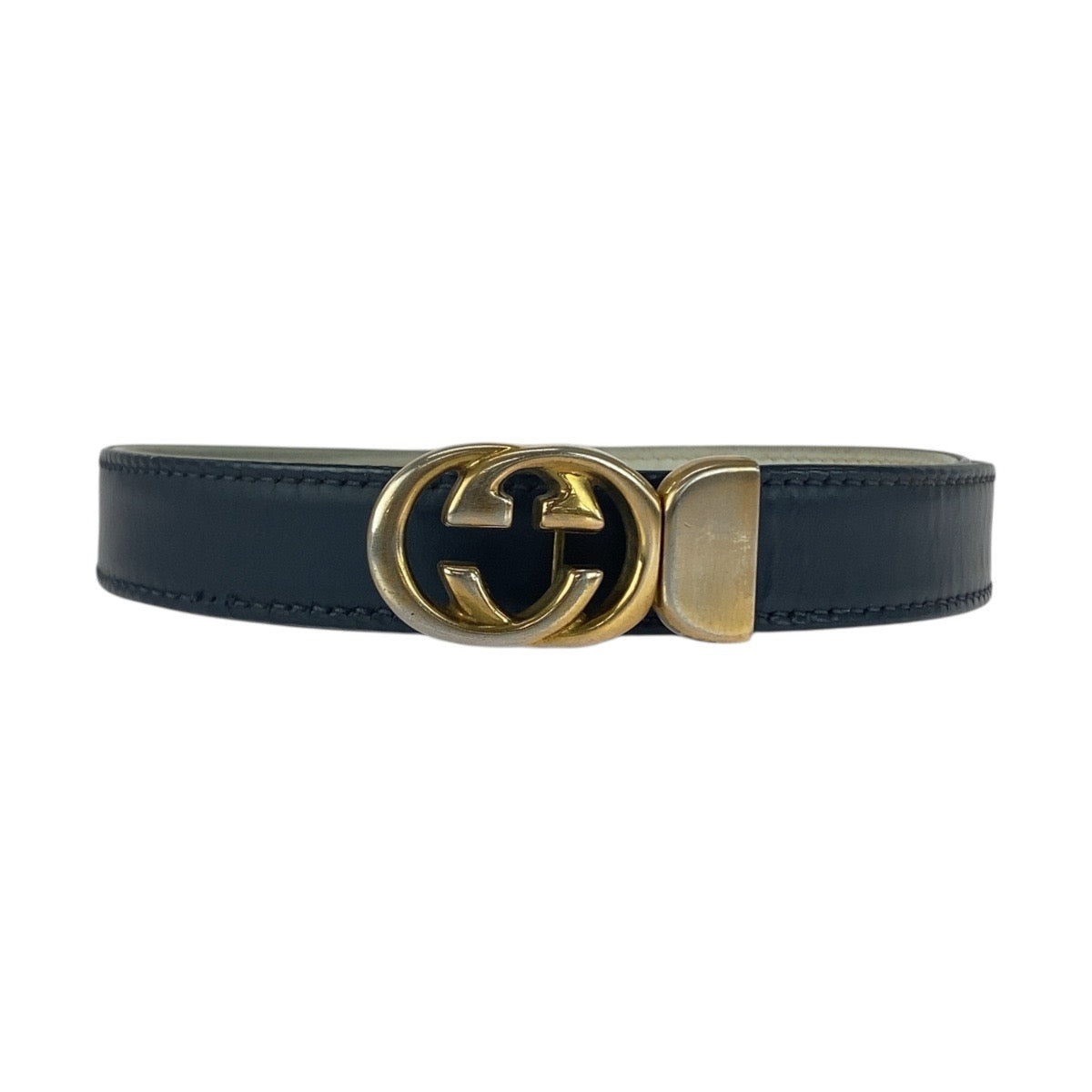GUCCI belt 037 084 0054 leather Navy Gold Metal Interlocking Old Gucci 28