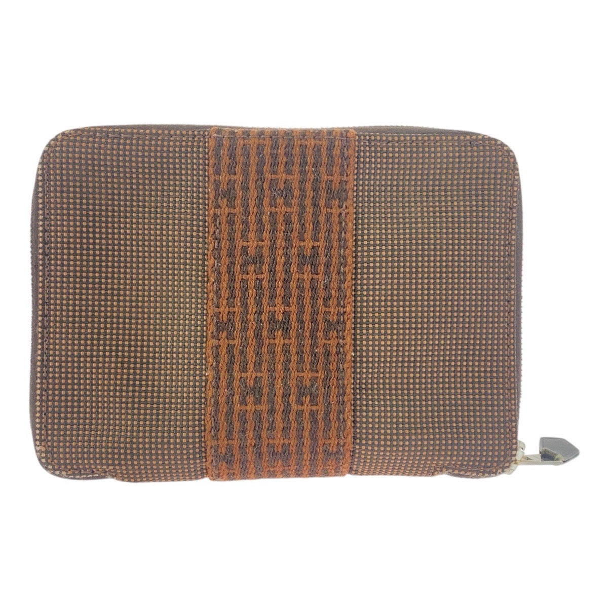 HERMES Bifold Wallet canvas Brown Silver Metal Her Line Perth PM
