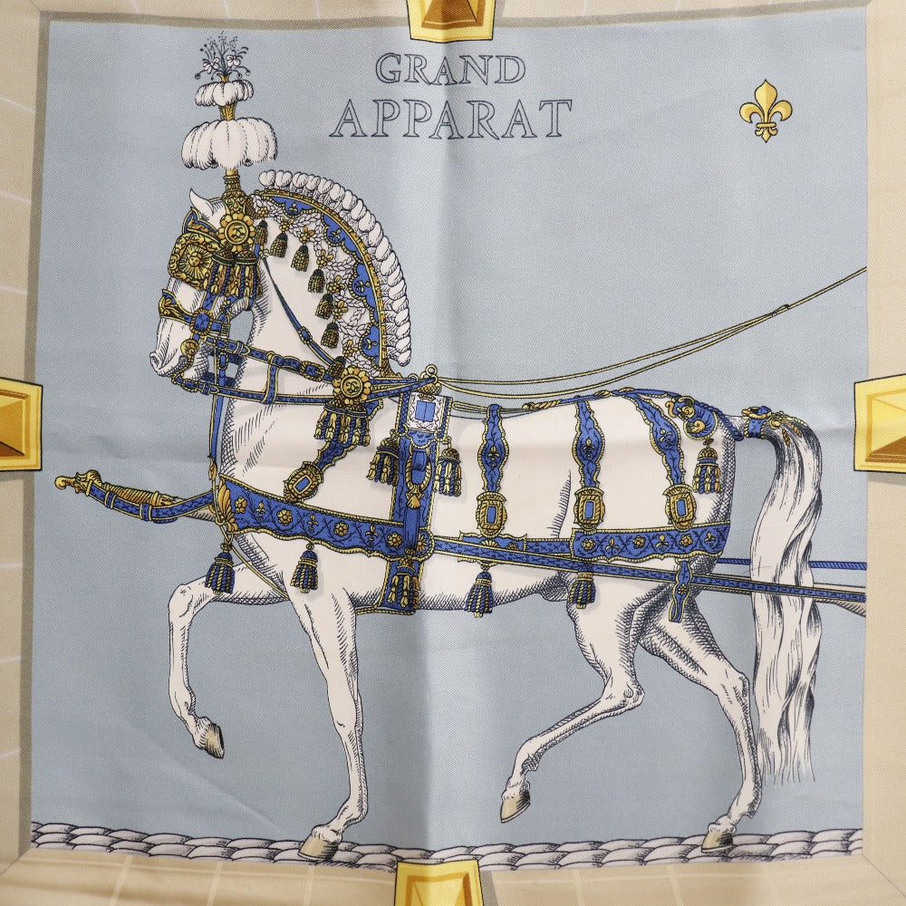 HERMES scarf silk Blue Dressed horse GRAND APPARAT Carre90 Women