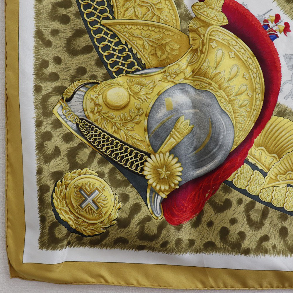 HERMES scarf silk yellow helmet and feather CASQUES et PLUMETS Carre90 Women
