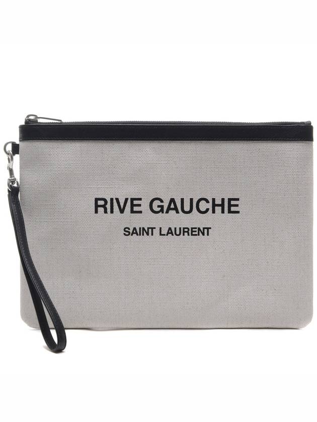 Luxury Saint Laurent Trending 2025 Rive Gauche Strap Canvas Clutch Bag White