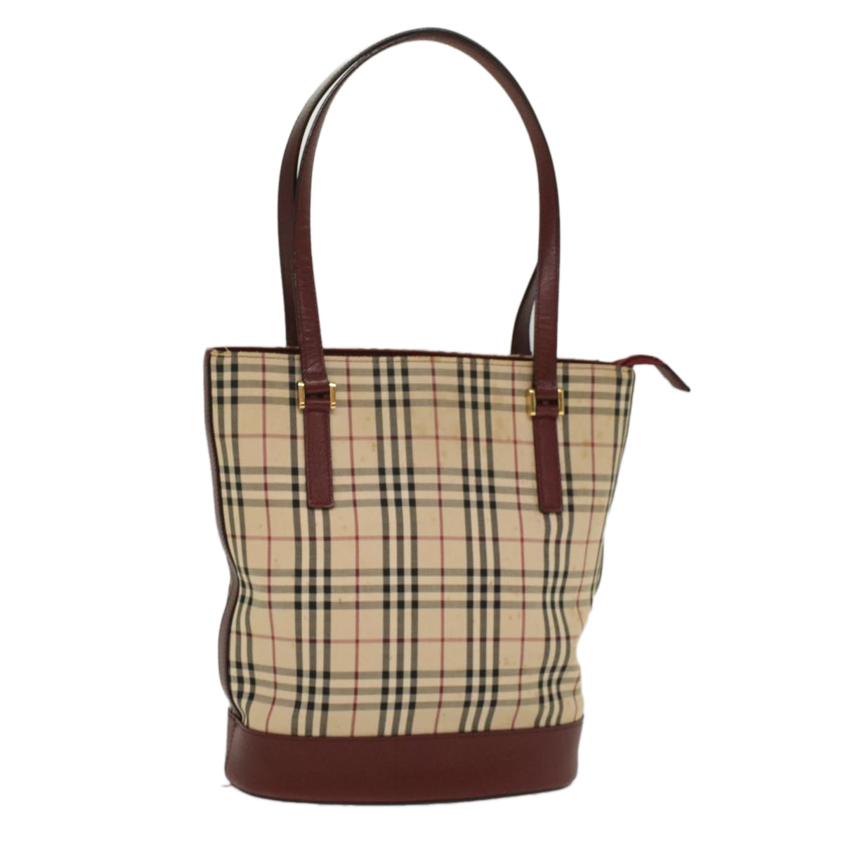 Luxury Burberry Nova Check Shoulder Bag Nylon Leather Beige Wine Red Auth 52038