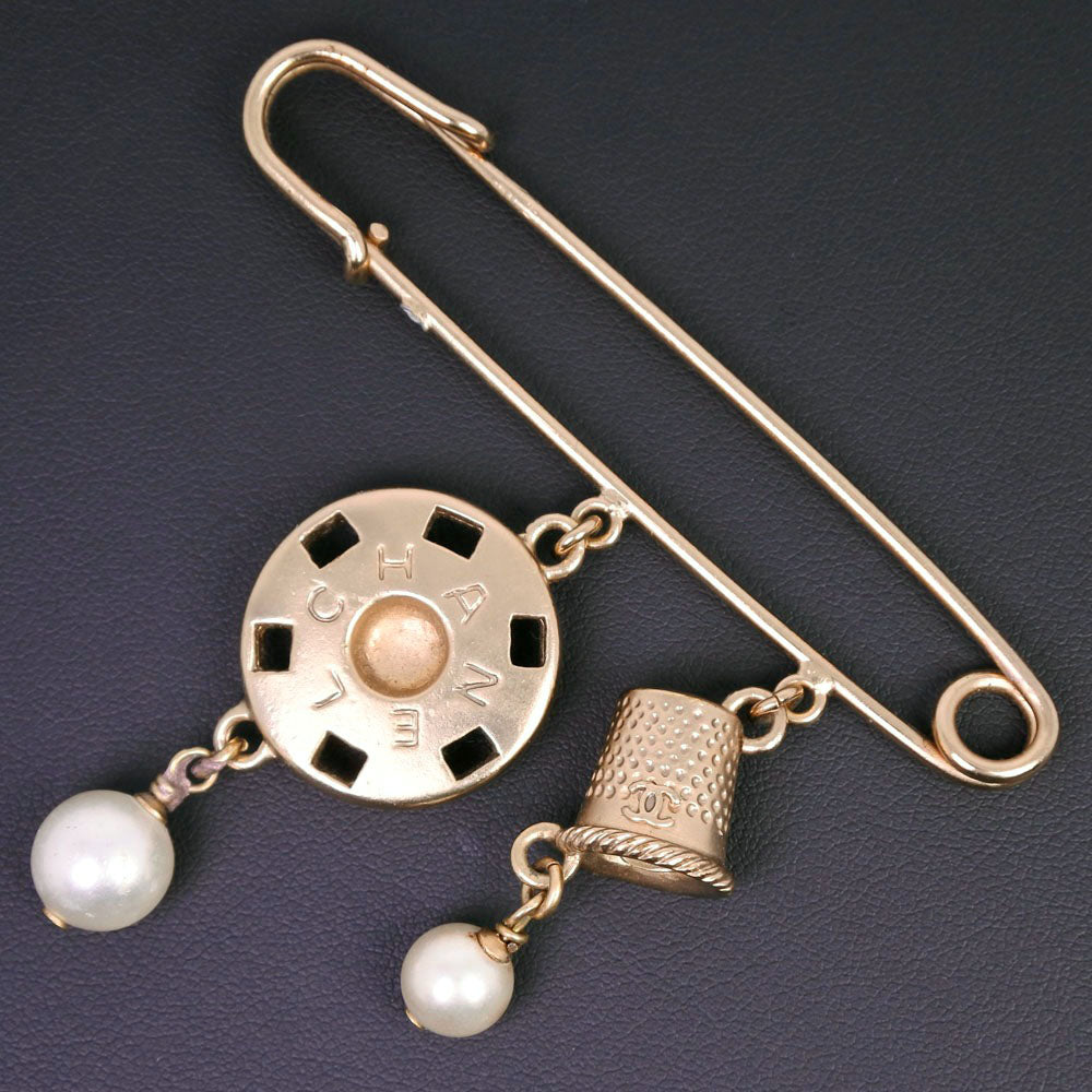 CHANEL Brooch Plated Gold, Faux Pearl gold COCO Mark Women