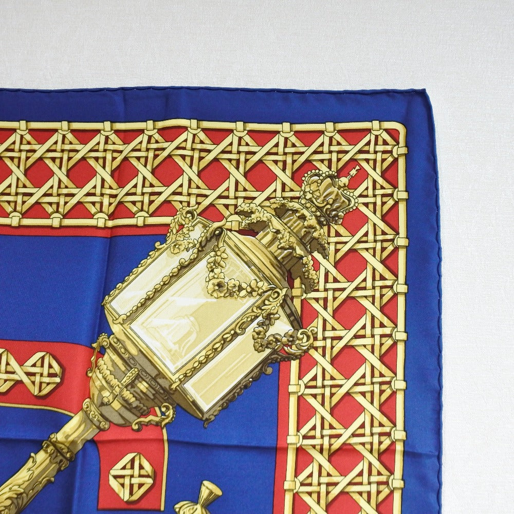 HERMES scarf silk Red / yellow / blue FEUX DE ROUTE Carre90 Women