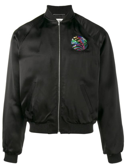 Luxury Saint Laurent Trending 2025 Shark Patch Satin Bomber Jacket Black