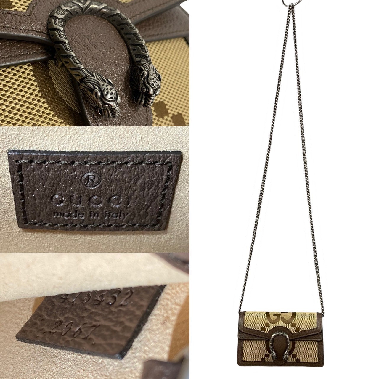 GUCCI Shoulder Bag Leather, Canvas Brown Jumbo GG Dionysus Women