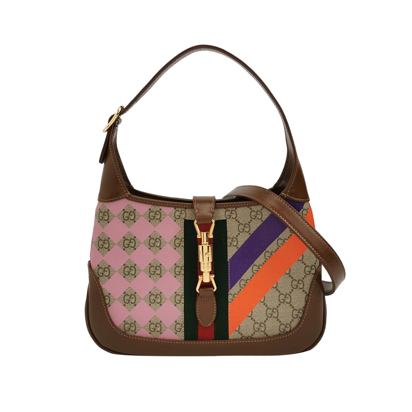 Gucci Jackie 1961 Small Brown Leather Multicolor Monogram Canvas