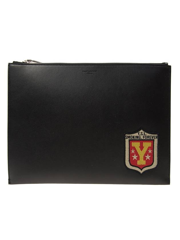 Luxury Saint Laurent Trending 2025 Y Shield Patch Clutch Bag Black