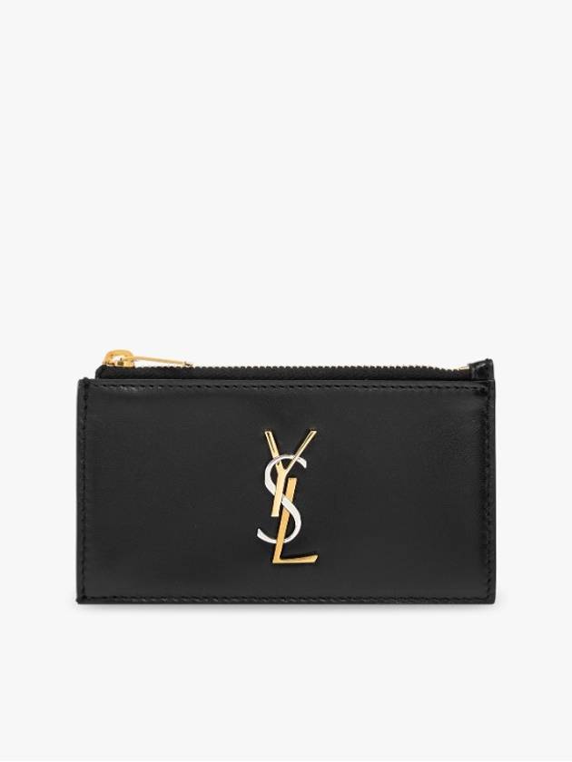 Luxury Saint Laurent Trending 2025 Cassandra Fragment Zipper Card Case Lambskin Black