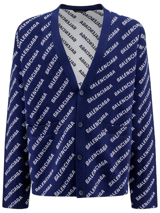 Luxury Balenciaga Trending 2025 Mini Allover Logo Knit Cardigan Blue