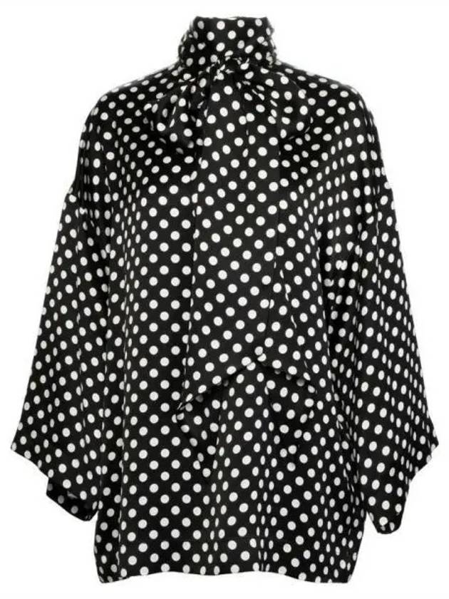 Luxury Saint Laurent Trending 2025 Polka Dot Bow Satin Blouse Black