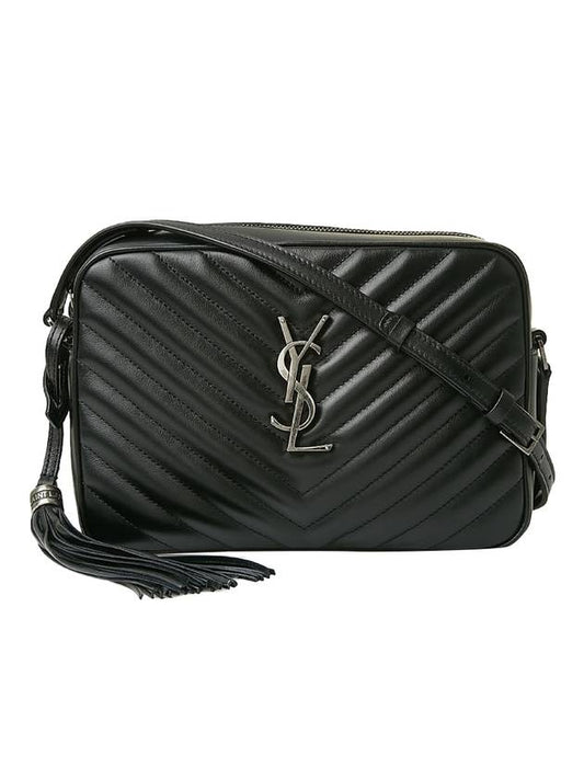 Luxury Saint Laurent Trending 2025 Silver Qualted Leather Lou Camera Shoulder Bag Black