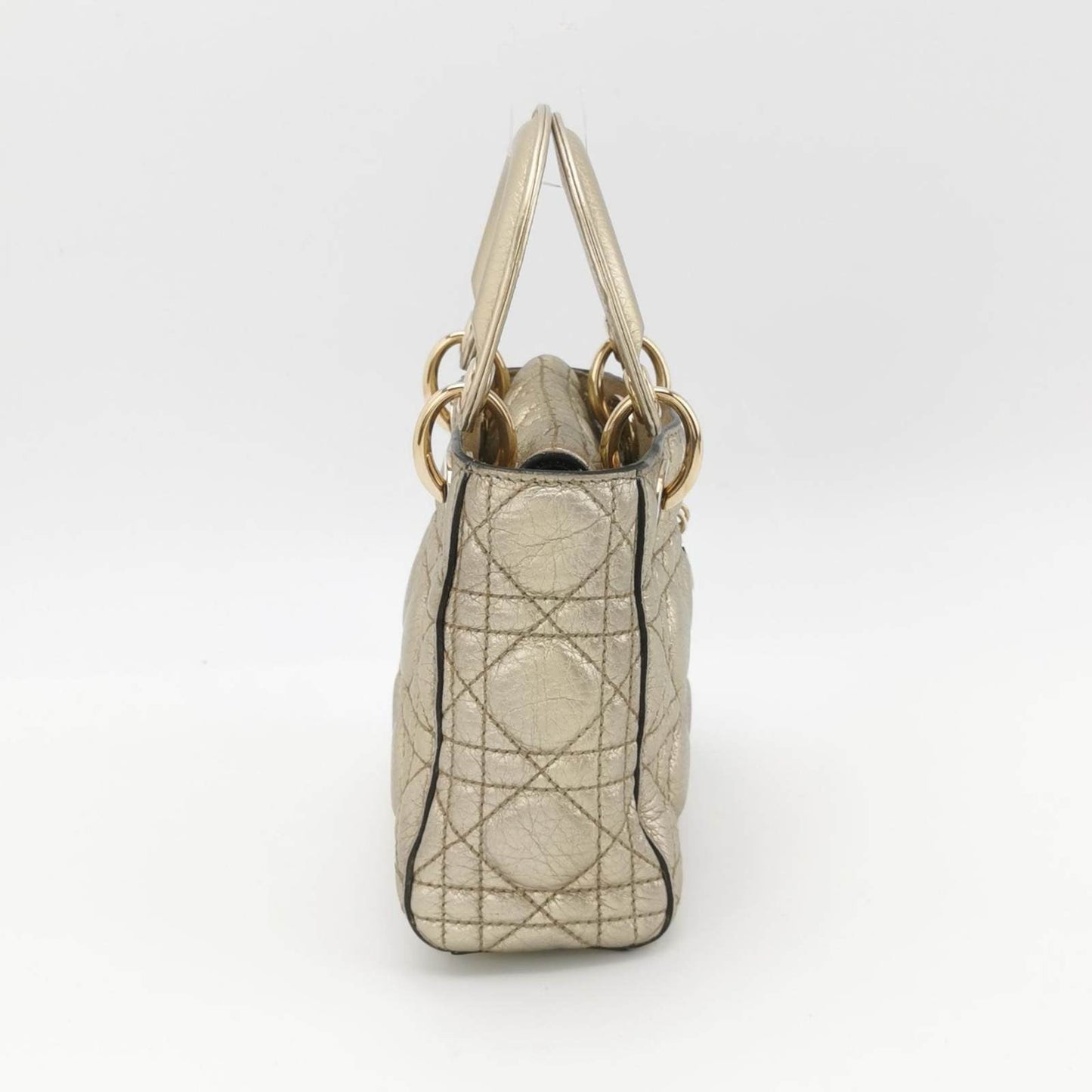 Lady Dior Mini Supple Calfskin Leather Gold Cannage Handbag with Strap