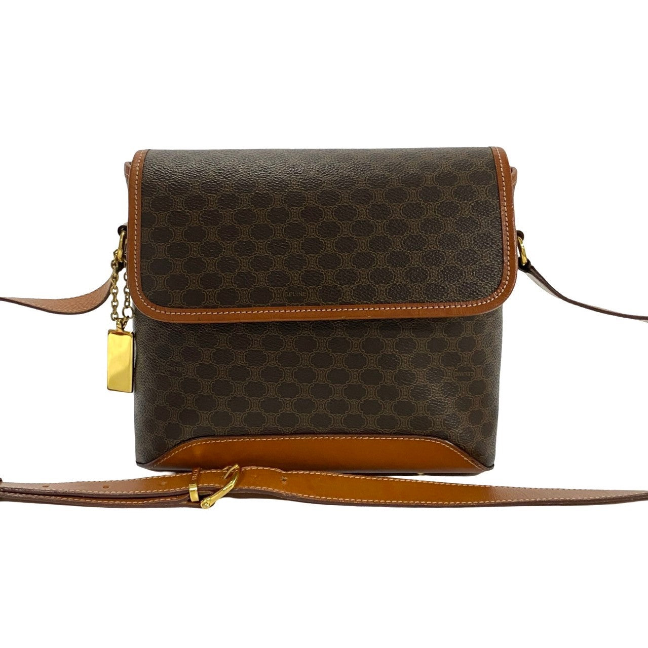 CELINE Shoulder Bag Leather, PVC Brown Macadam Blason Pattern Women