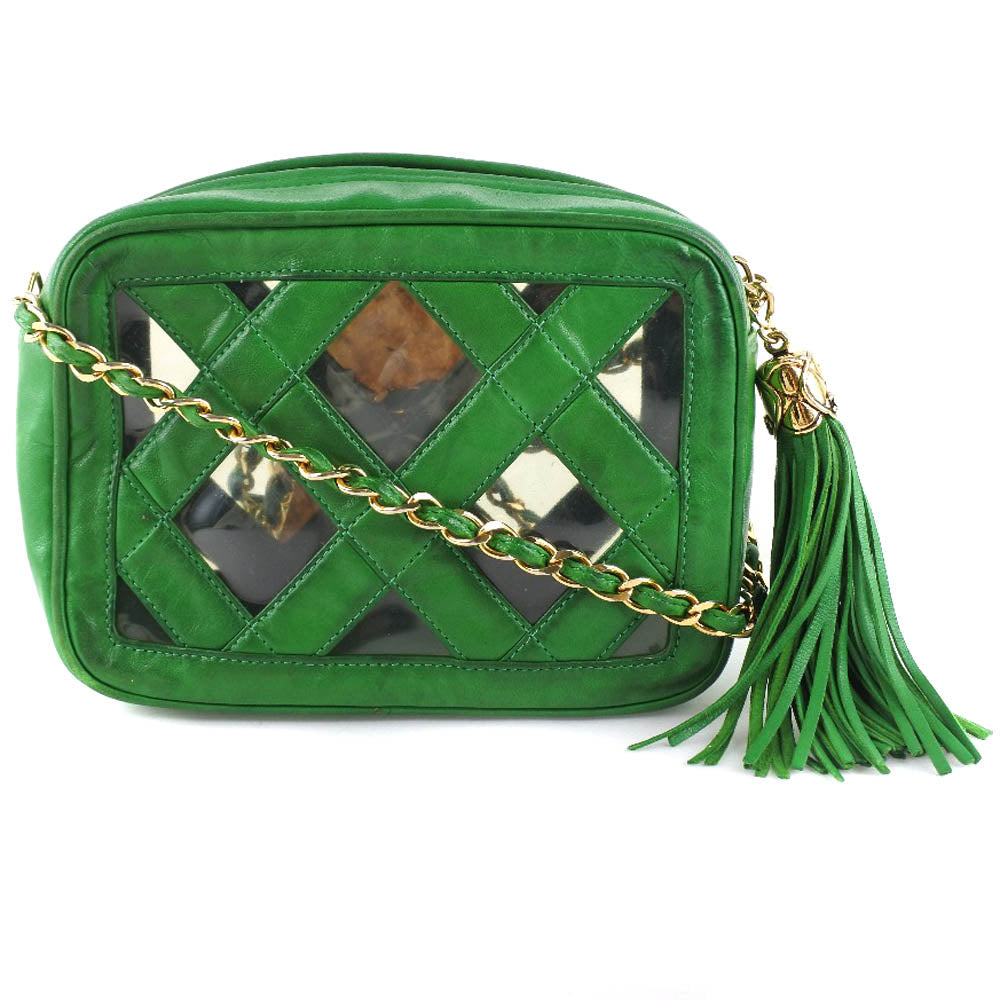 CHANEL Shoulder Bag lambskin Green fringe ChainShoulder Women