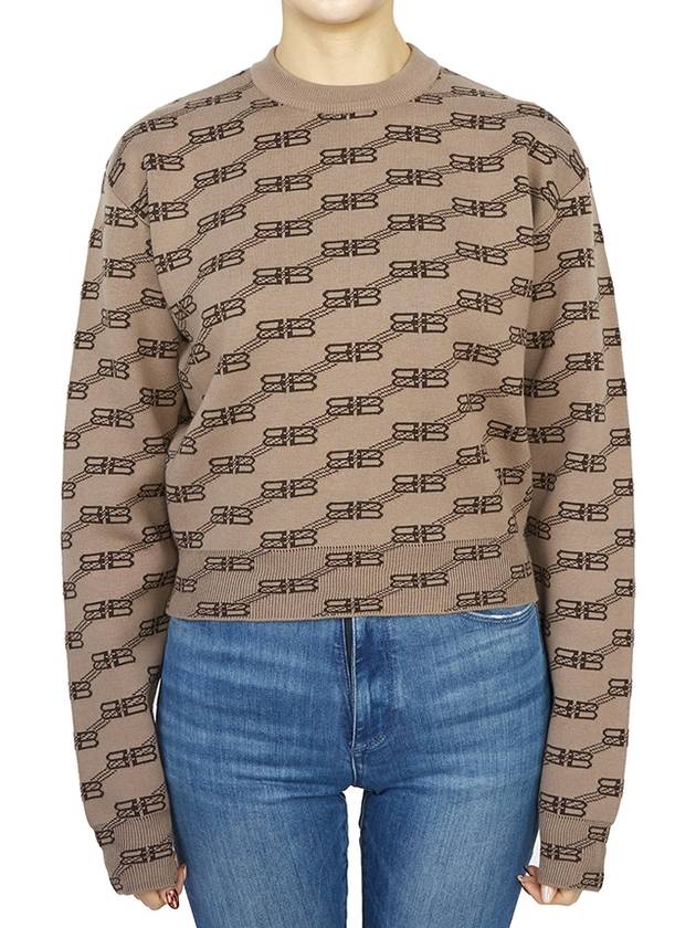 Luxury Balenciaga Trending 2025 BB Icon Jacquard Knit Top Brown