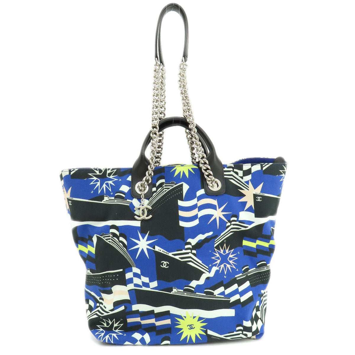 CHANEL Tote Bag canvas blue 2019 Cruise Collection Marine Chain SilverMetal