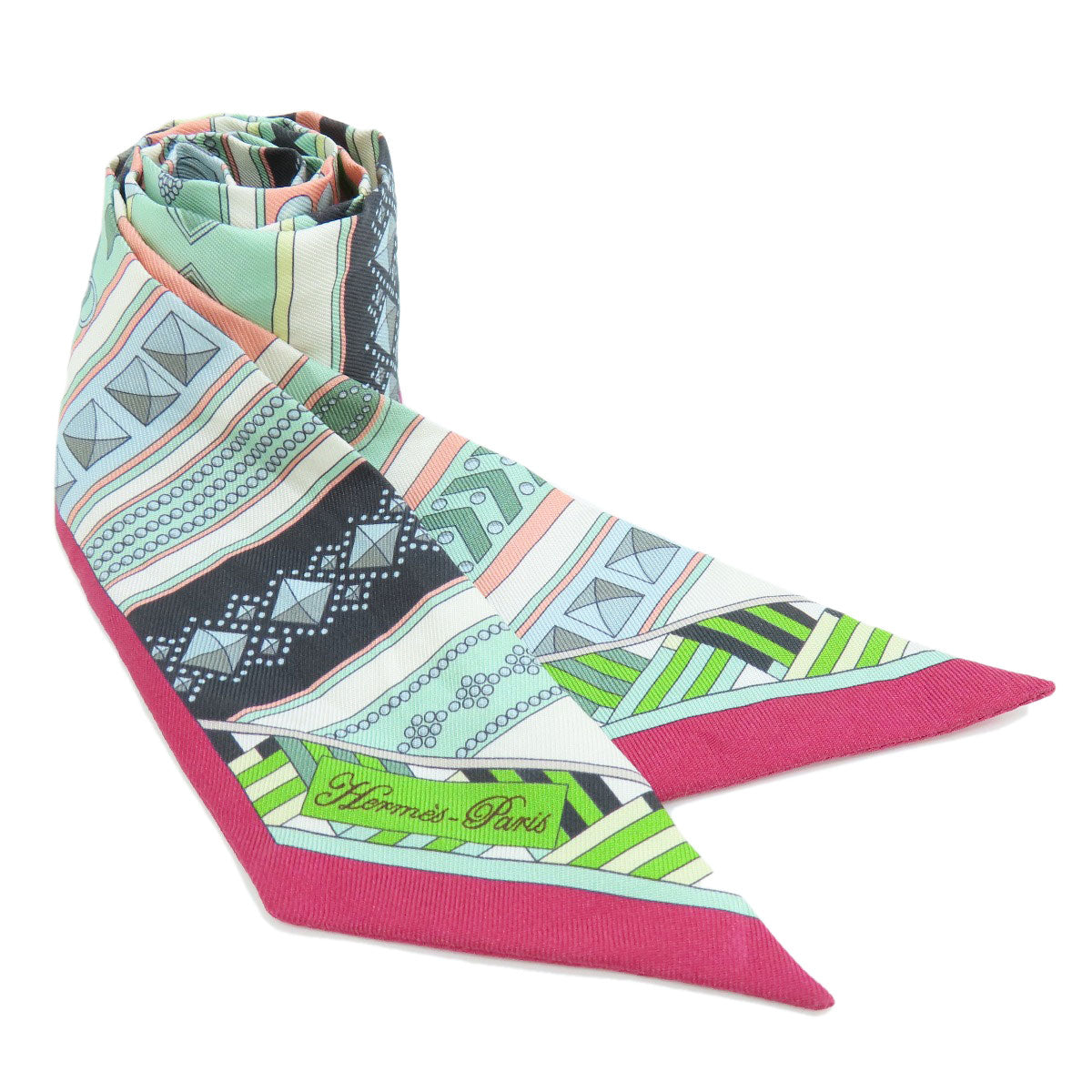 HERMES scarf silk green Twilly scarf Women