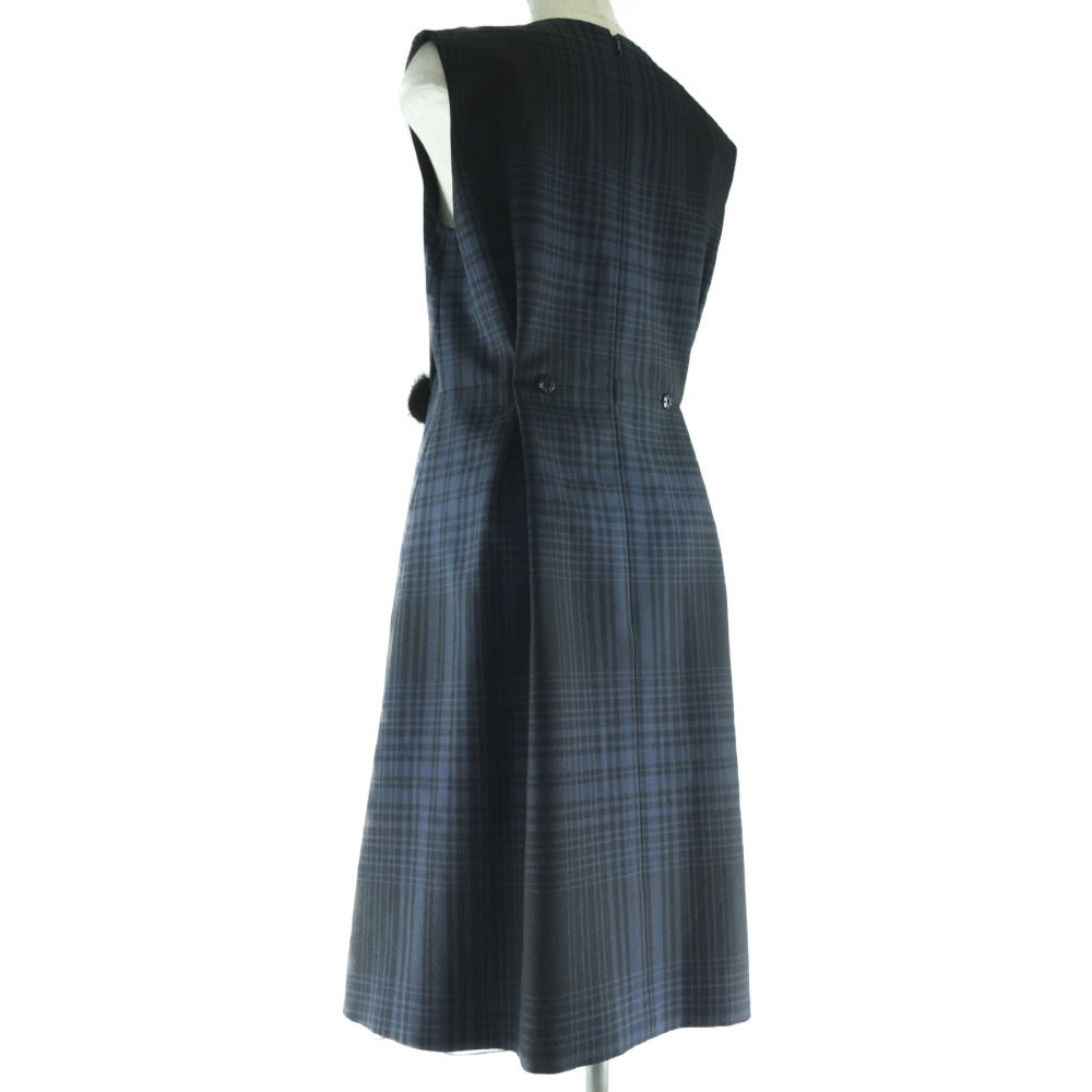 LOUIS VUITTON one piece wool Navy Check Pattern one piece Women 40