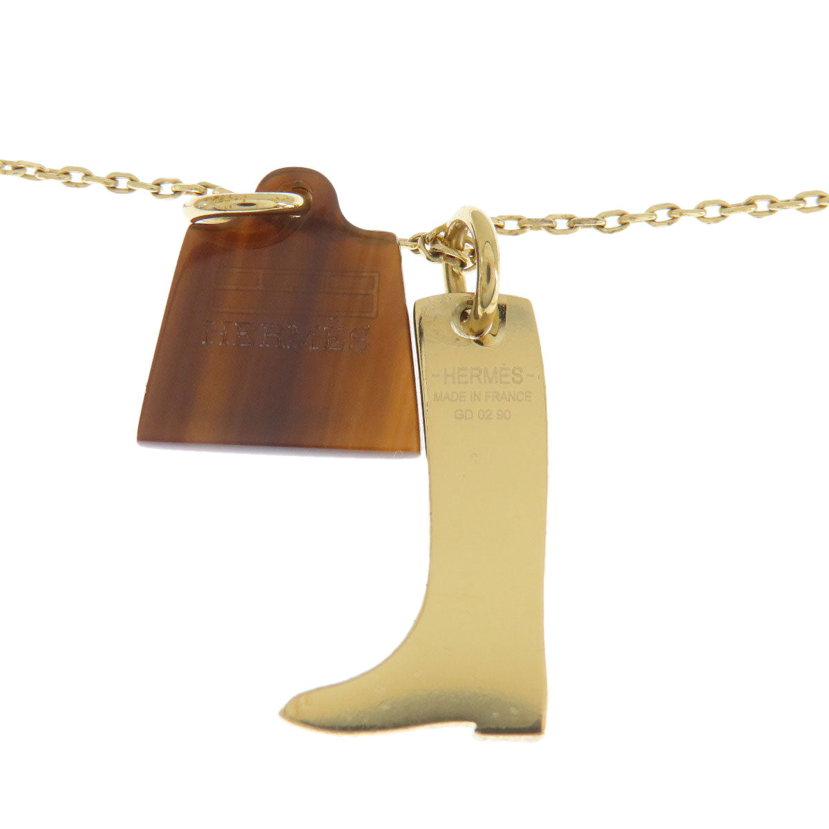 HERMES Necklace Metal, Buffalo Horn gold Amulet Marokiniye PM Women