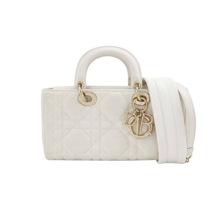 Lady D-Joy Mini Handbag Microcannage Technical Fabric White with Two Straps