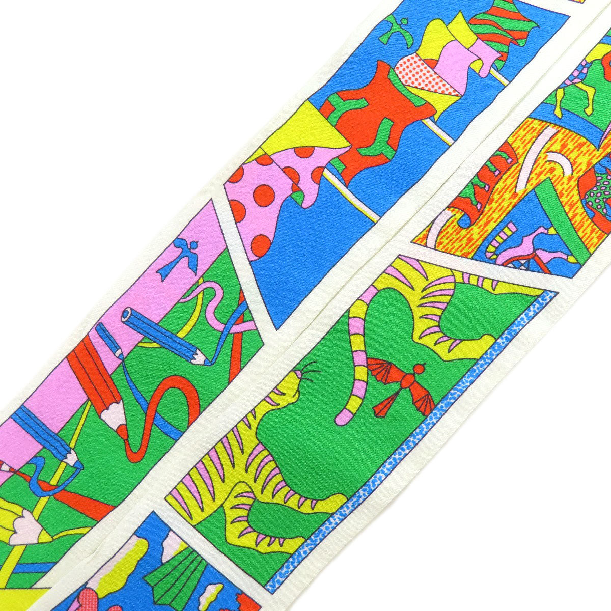 HERMES scarf silk white Twilly Women