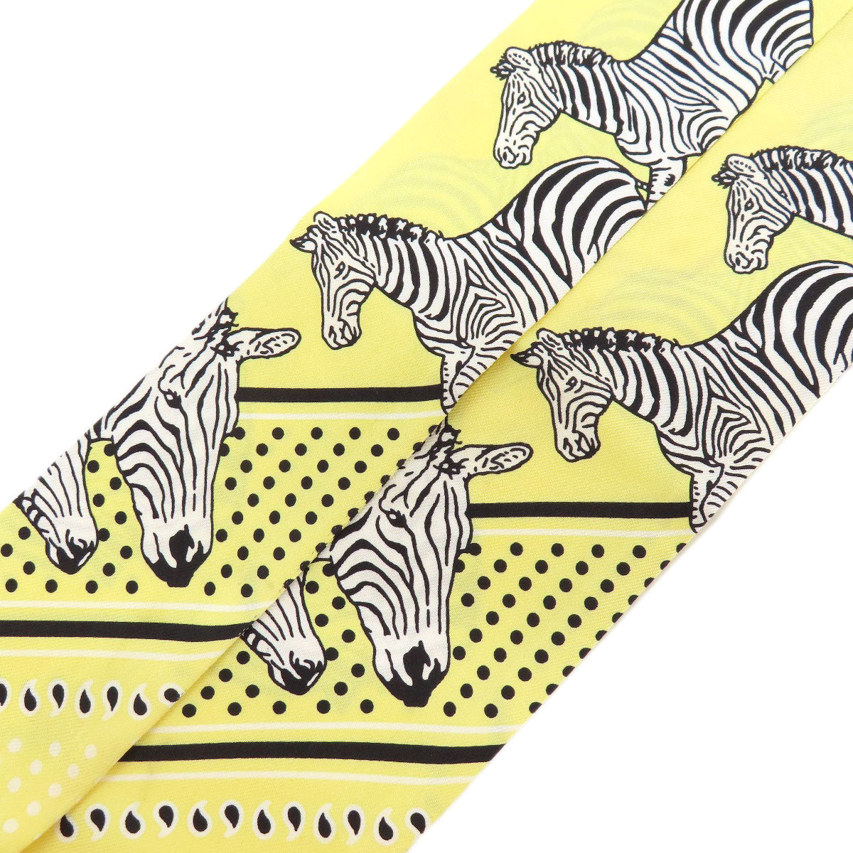 HERMES scarf silk yellow Twilly zebra motif Women