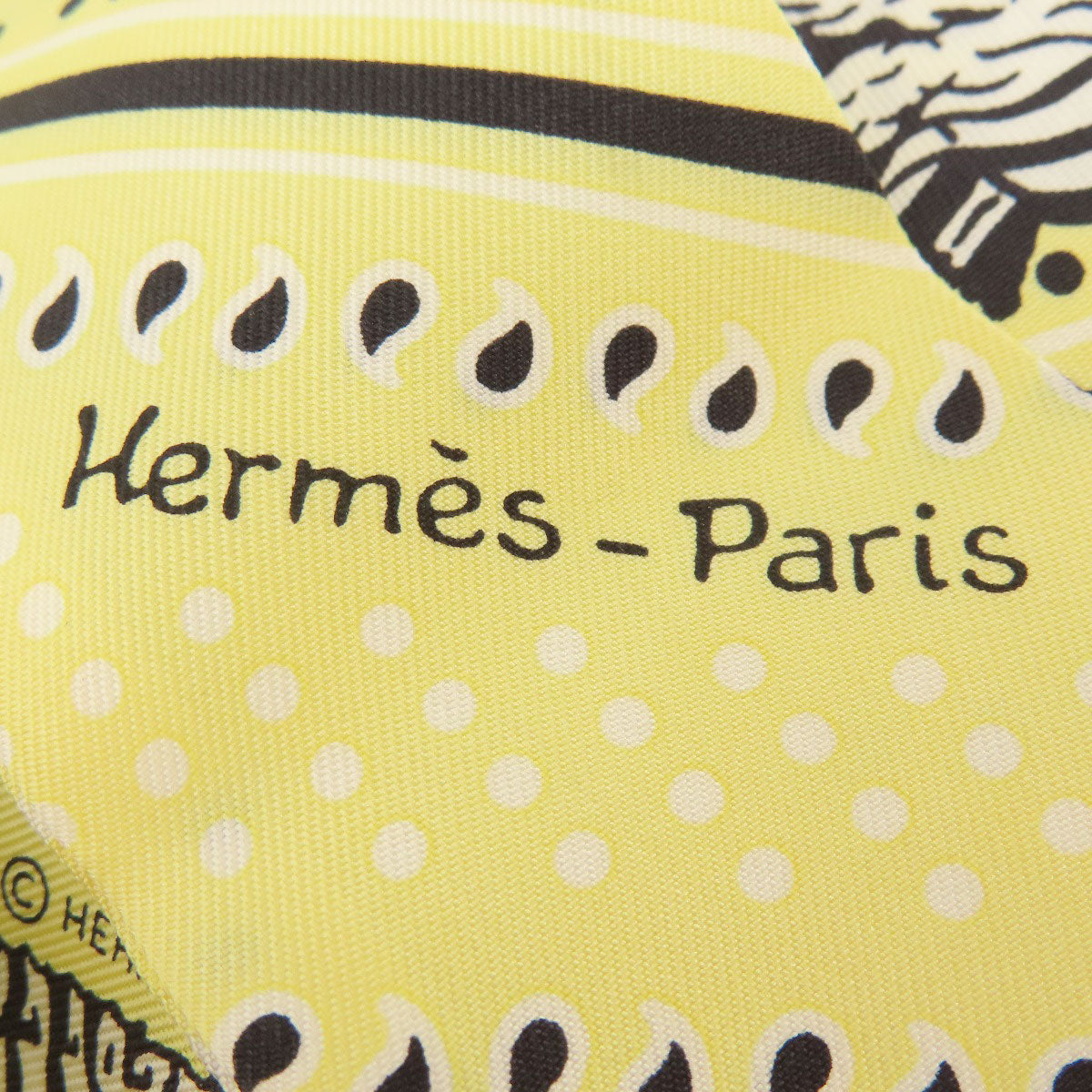 HERMES scarf silk yellow Twilly zebra motif Women