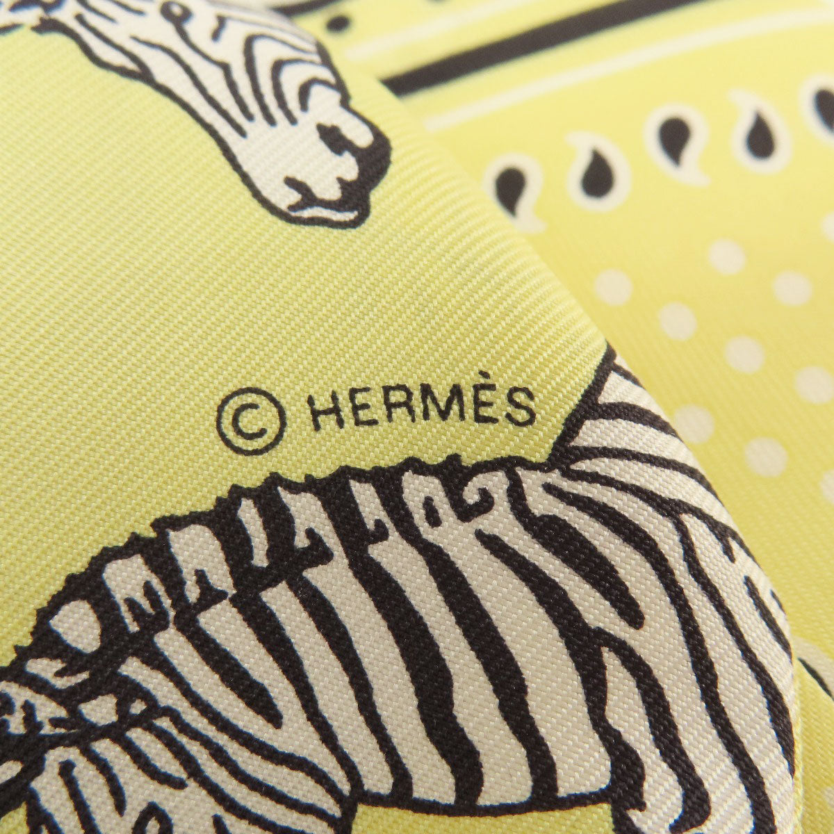 HERMES scarf silk yellow Twilly zebra motif Women